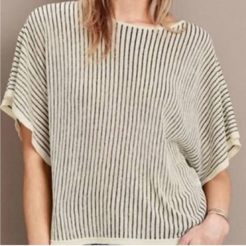 Eileen Fisher Organic Linen Blend Striped Boxy Crop Knit Top - Size XL
